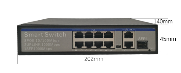 8 2 Gigabit Port PoE Ethernet Switch Cat5/5e/6 Standard Network Cable With 1 SFP Port