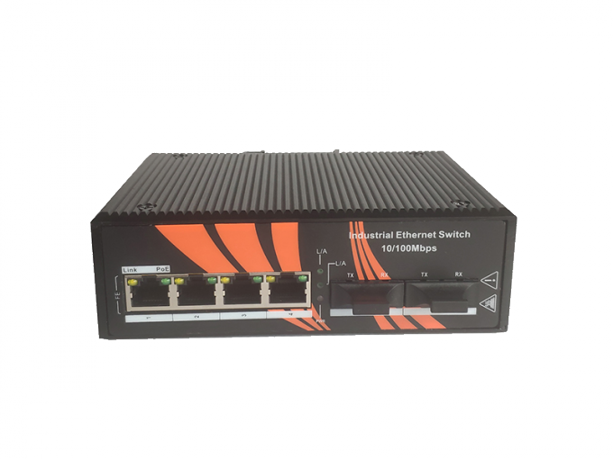 10/100M Industrial Unmanaged Poe Switch Din Rail With 2 SC Ports 4 RJ45 Ports