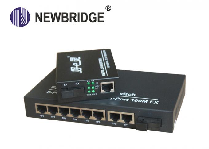 10 100M Media Converter SC Port , 20km Single Fiber Single Mode Media Converter with 8 RJ45 Switch