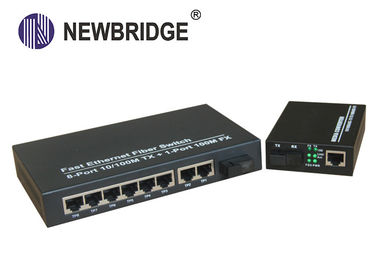 10 100M Media Converter SC Port , 20km Single Fiber Single Mode Media Converter with 8 RJ45 Switch